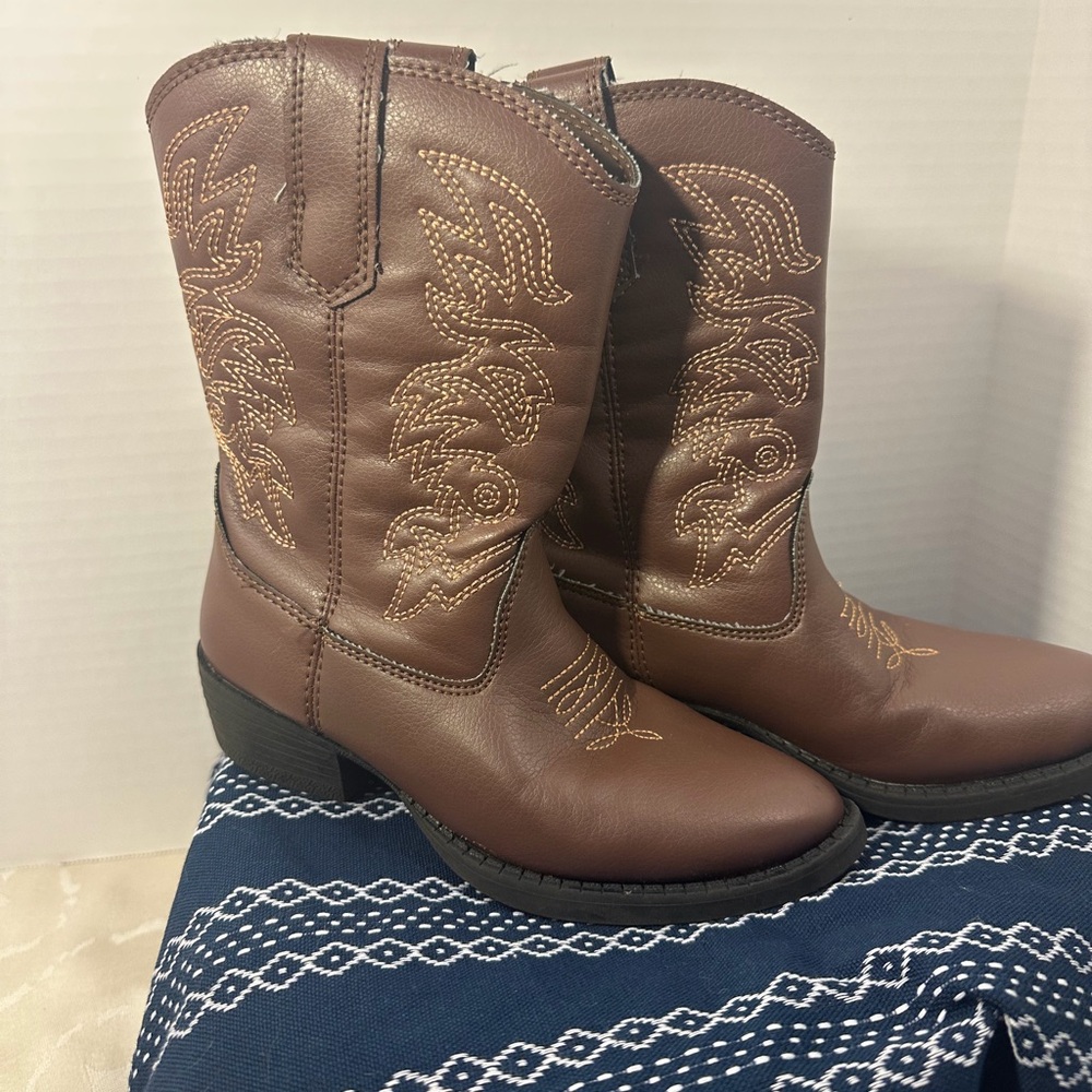 Cowboy Boots Deer Stags For Kids Size 11Ranch Faux Leather Light Brown